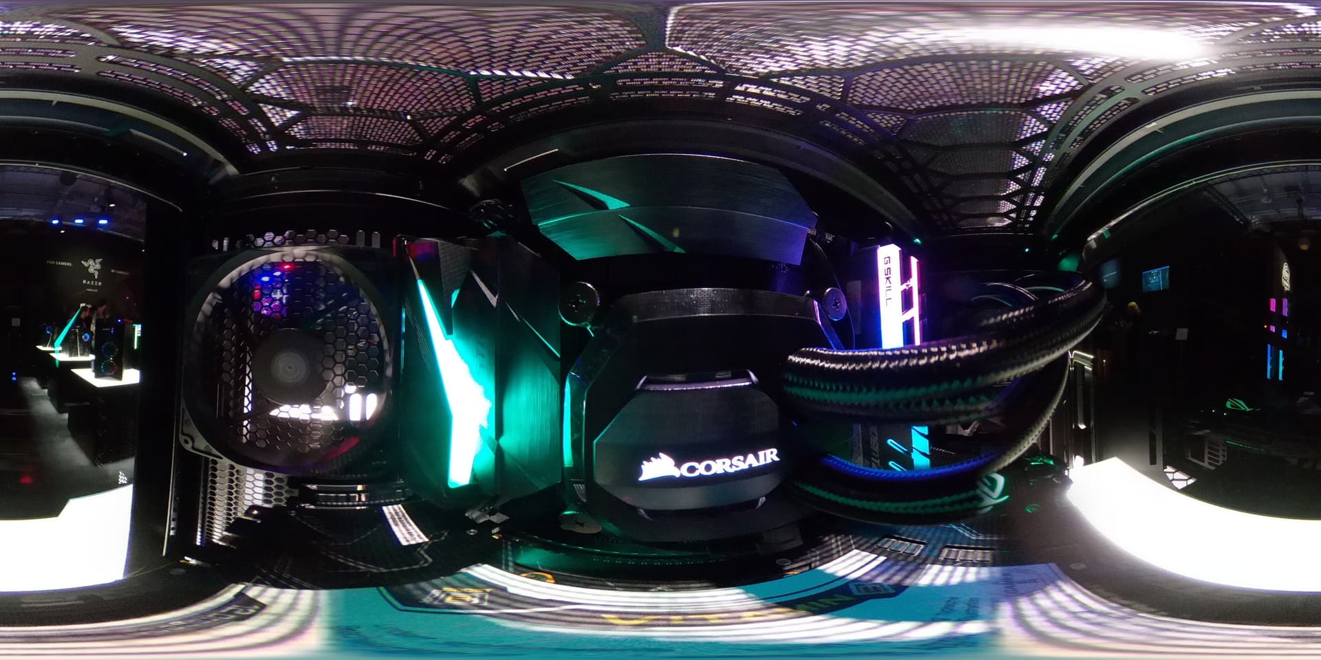Interior of a gaming PC showing motherboard and graphics card